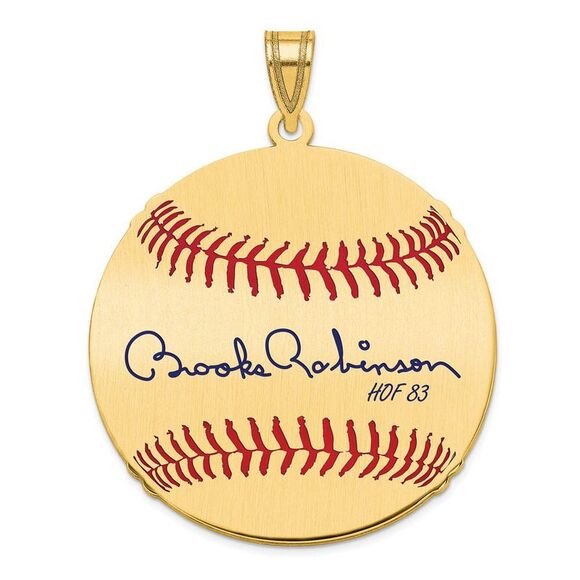 14K Gold Plated Brooks Robinson Signature LG Enamel Baseball Pendant